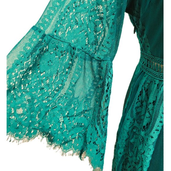 NWT Pinup Fashion Emerald Green Boho Lace V-Neck Maxi Dress 18W - Picture 8 of 14